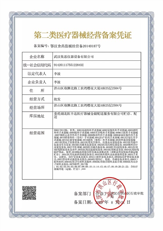 武汉集思仪器设备有限公司二类医疗器械备案凭证-缩略图